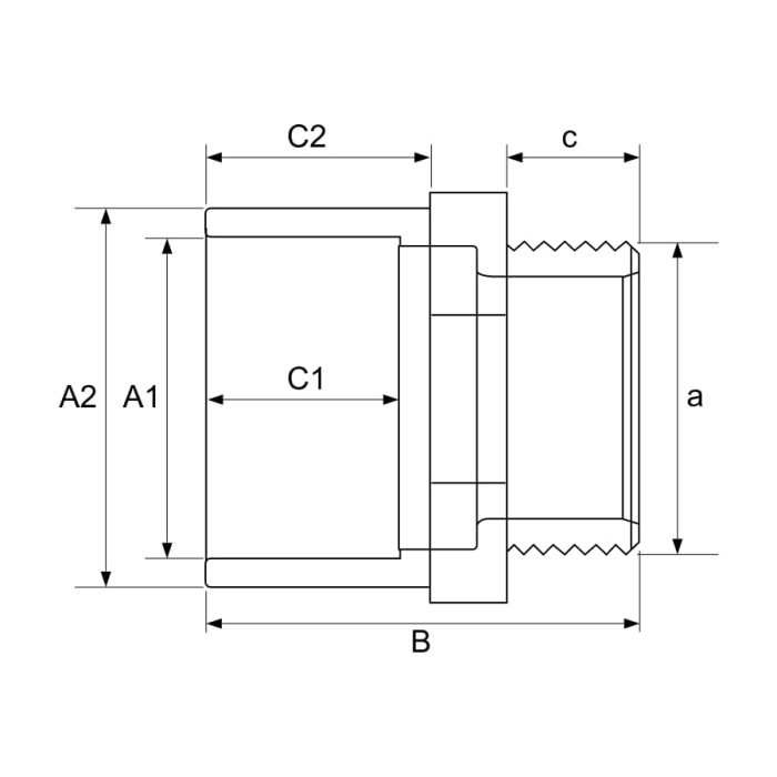 Подвійний адаптер ПВХ Hidroten 1002001, муфта/втулка, НР, d20-25 мм, 1/2"